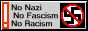 A grey button graphic with a crossed out swastika and the text 'no nazi no fascism no racism'.